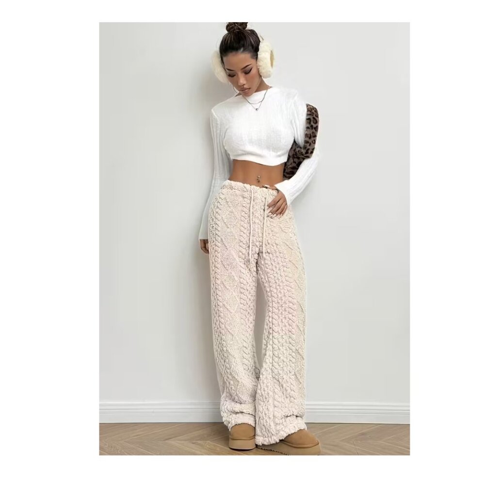 Women's Fashion Plush Straight-Leg Cable pattern Pants